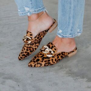 Beast Fashion Leopard Print Mules Brown Black Size 7.5 Slip On Pointed Toe NEW